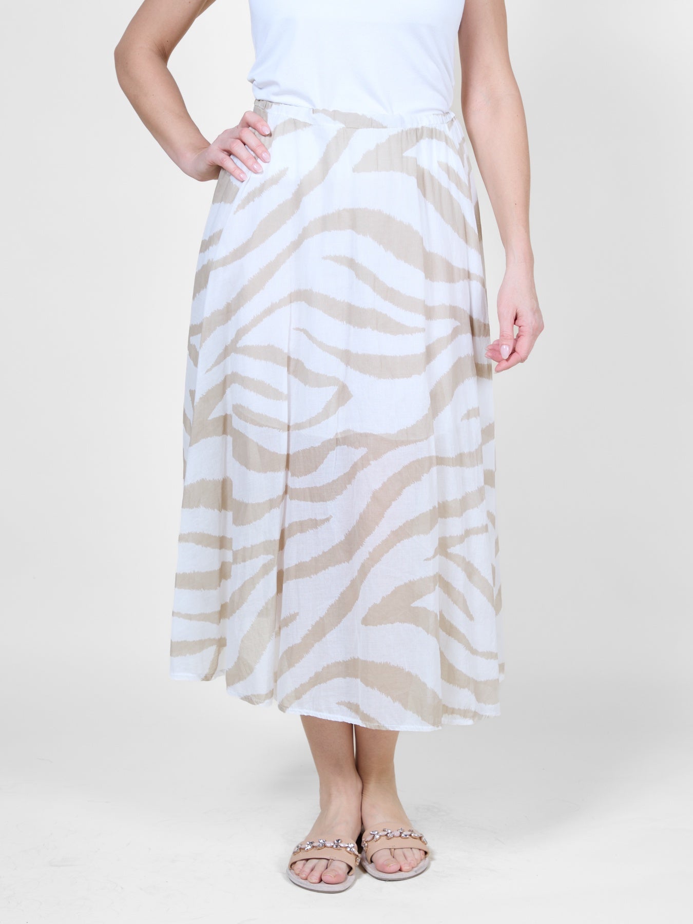 Beige Zebra Print Flowing Long Skirt