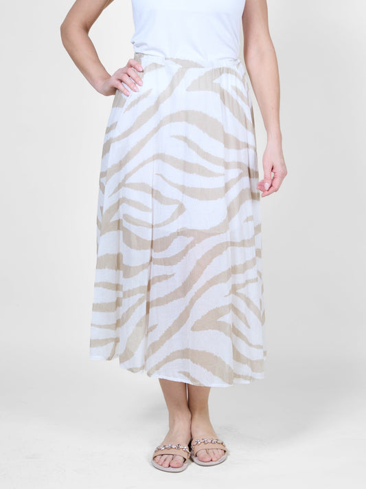 Beige Zebra Print Flowing Long Skirt
