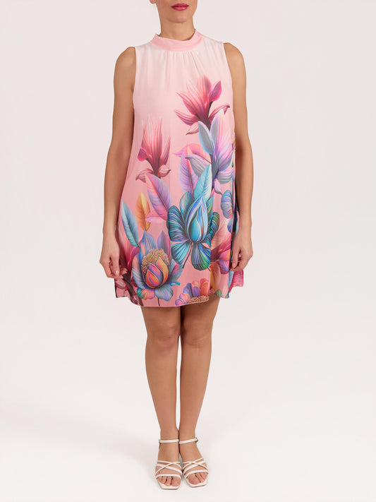 Robe carnation sans manches à nouer au dos avec imprimé floral