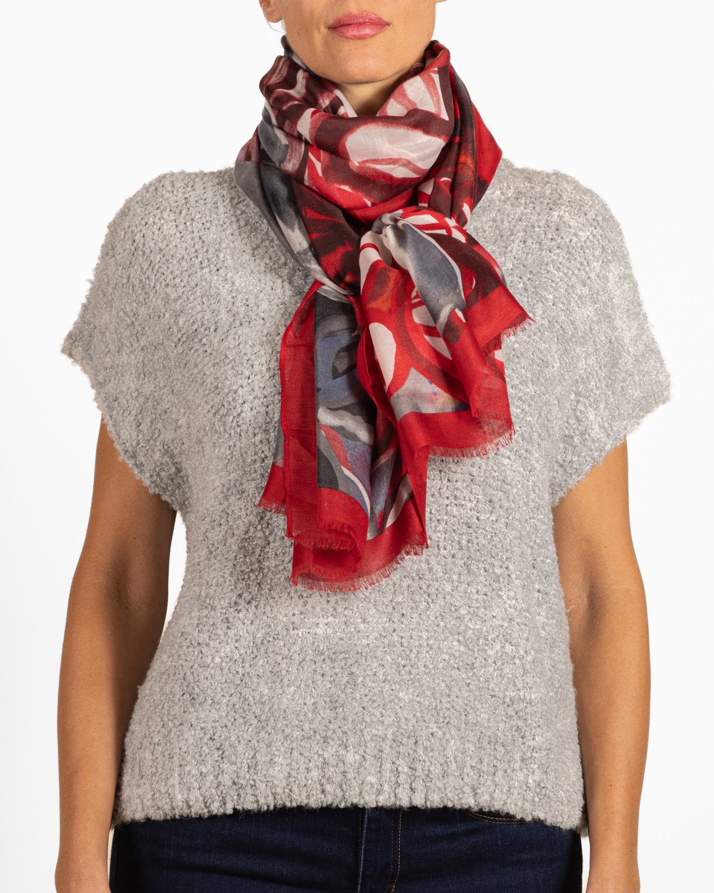 Pull blouson sans manches en chenille à col châle couleur pierre