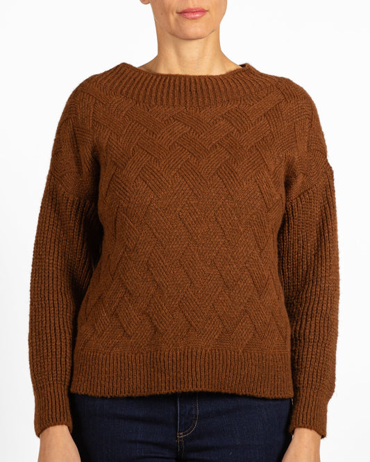 Mock Neck Basket Weave Sweater Espresso