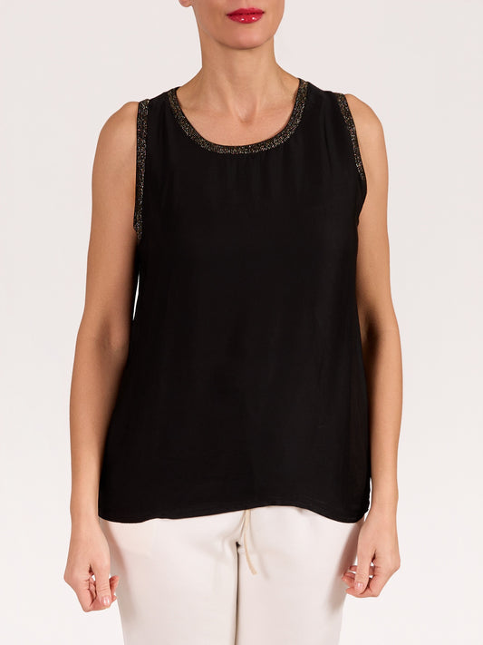 Camisole noire en satin avec détail lurex