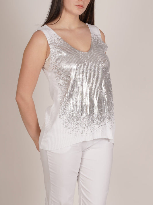 Débardeur blanc avec grand détail en feuille d'argent