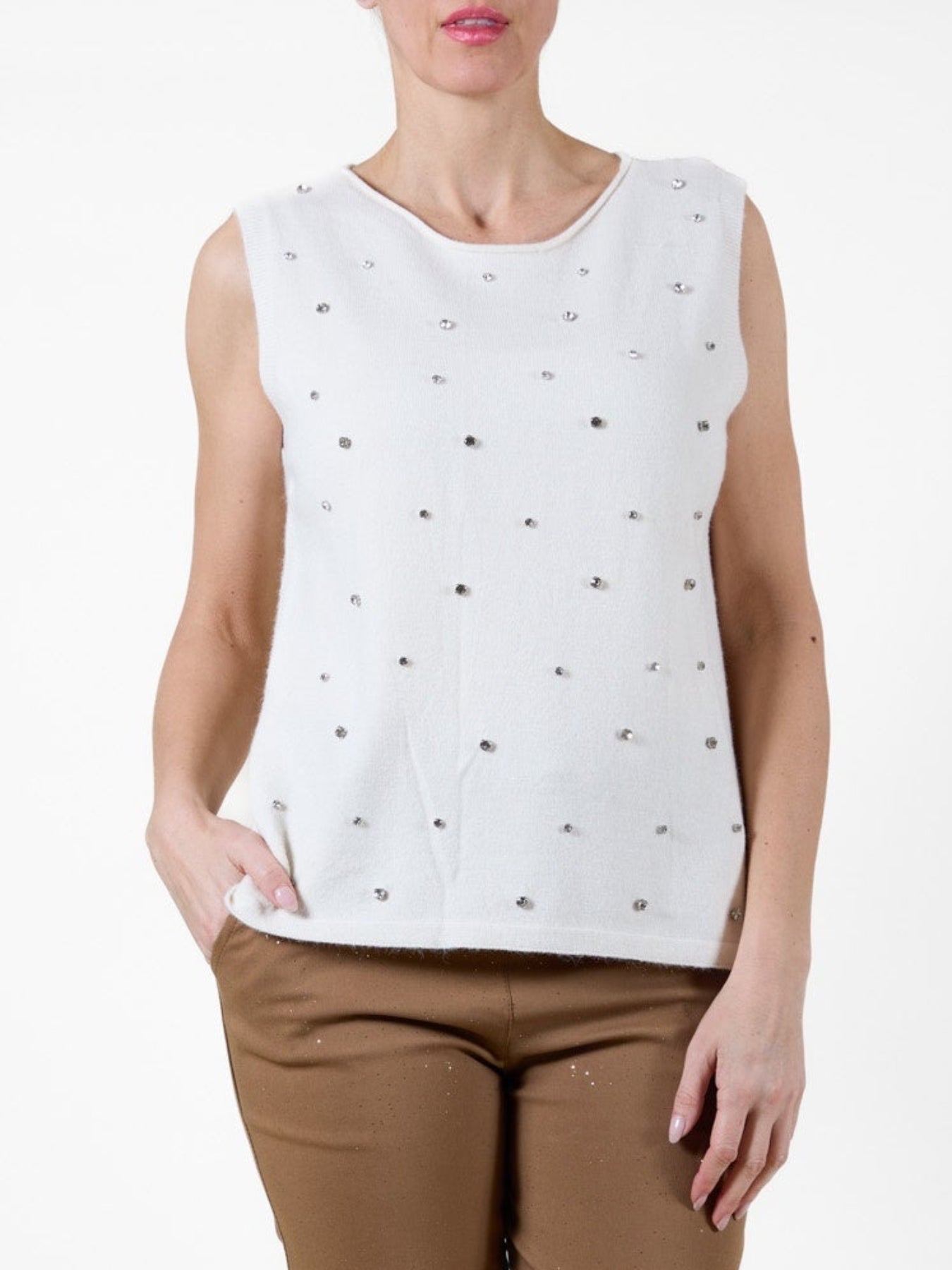 Gilet sans manches à col rond Butter orné de strass