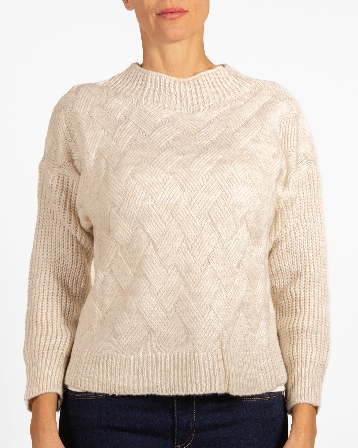 Pull en maille panier à col montant couleur avoine