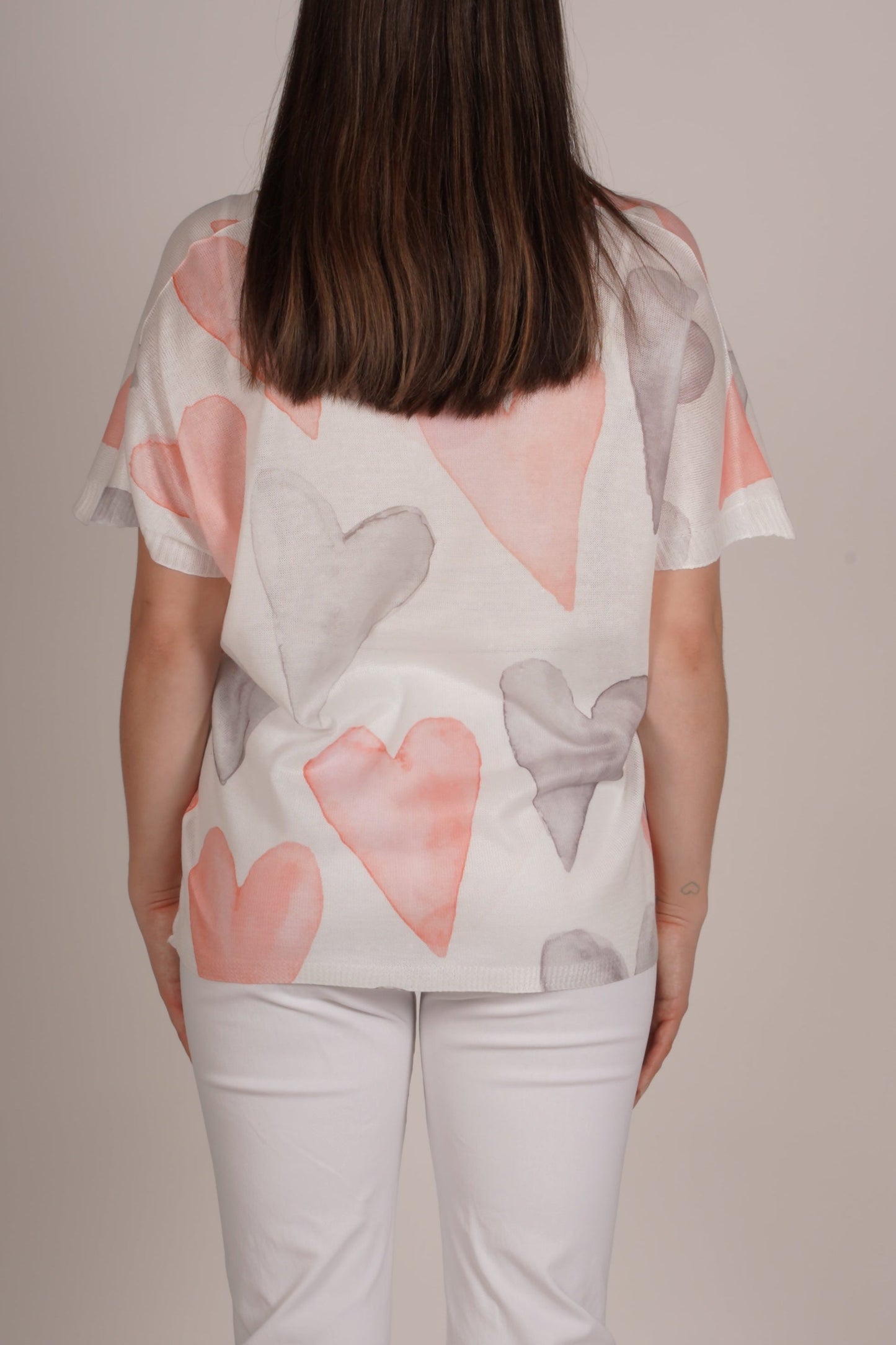 Pull à col en V Persimmon multicolore à motif cœur bicolore