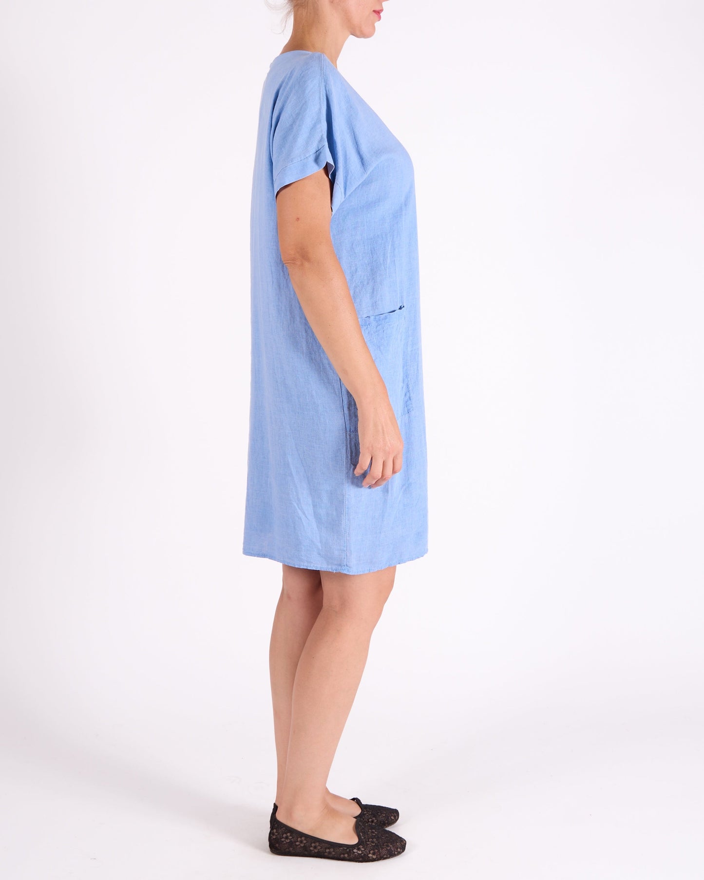 Ocean Blue Band V Neck 2 Pocket Dress