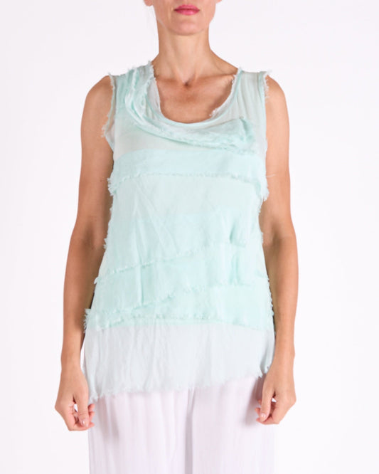 Seafoam Raw Edge Multi Layer Sleeveless Tank Top