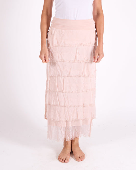 Carnation Fold Over Waist Band Raw Edge Multi Layer Skirt