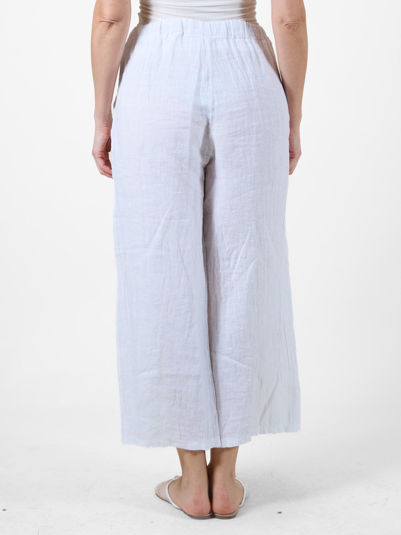Pantalon de plage blanc style lin avec taille à cordon