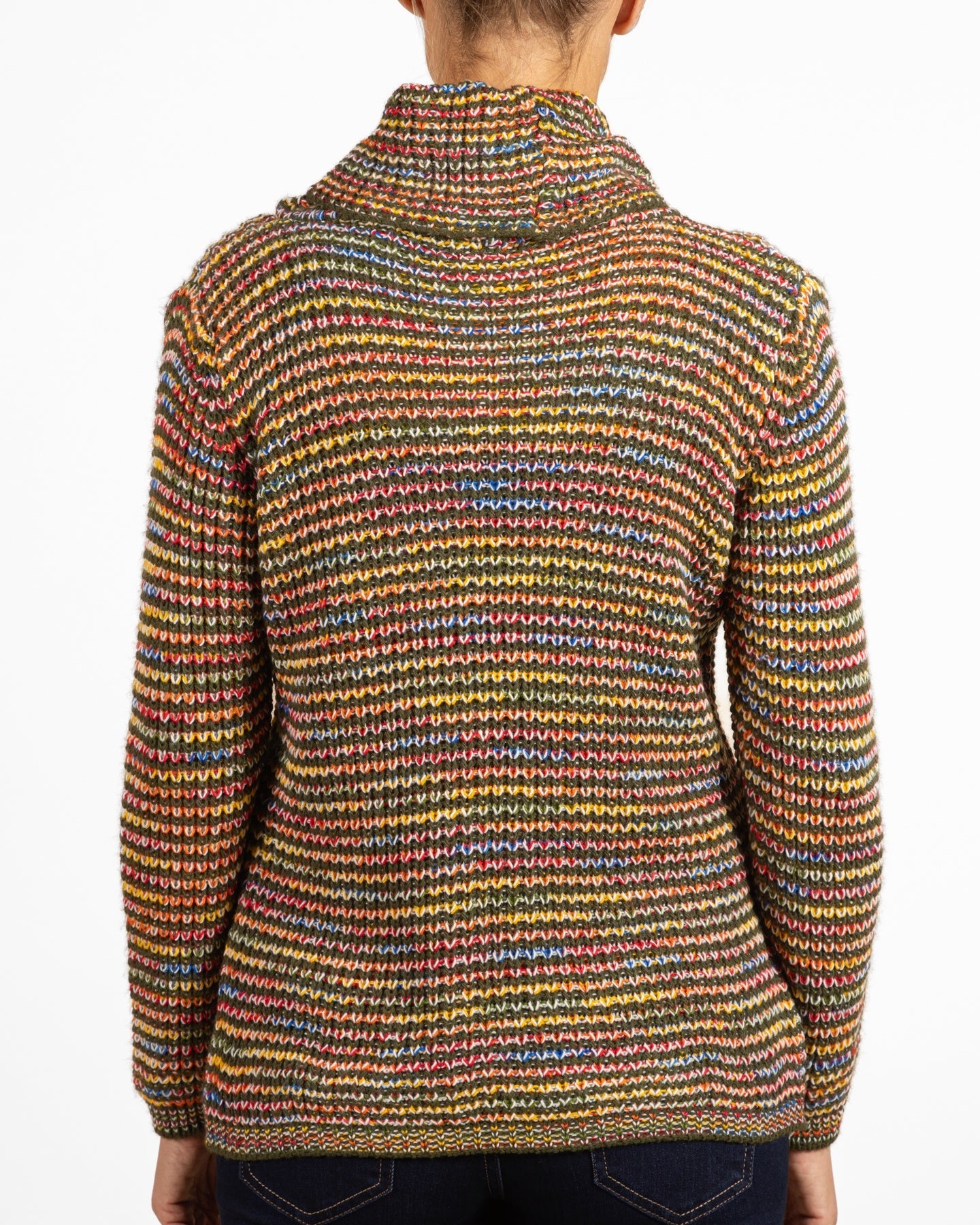 Pull militaire à col châle multicolore