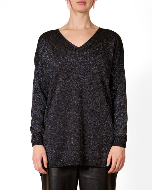 Haut Midnight à épaules tombantes et col en V entièrement en lurex