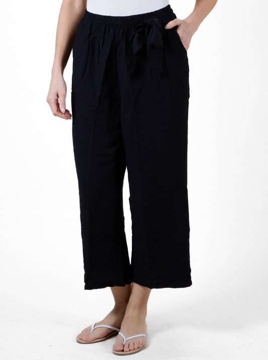 Black Cropped Pull-On Pants with Tie Waistband